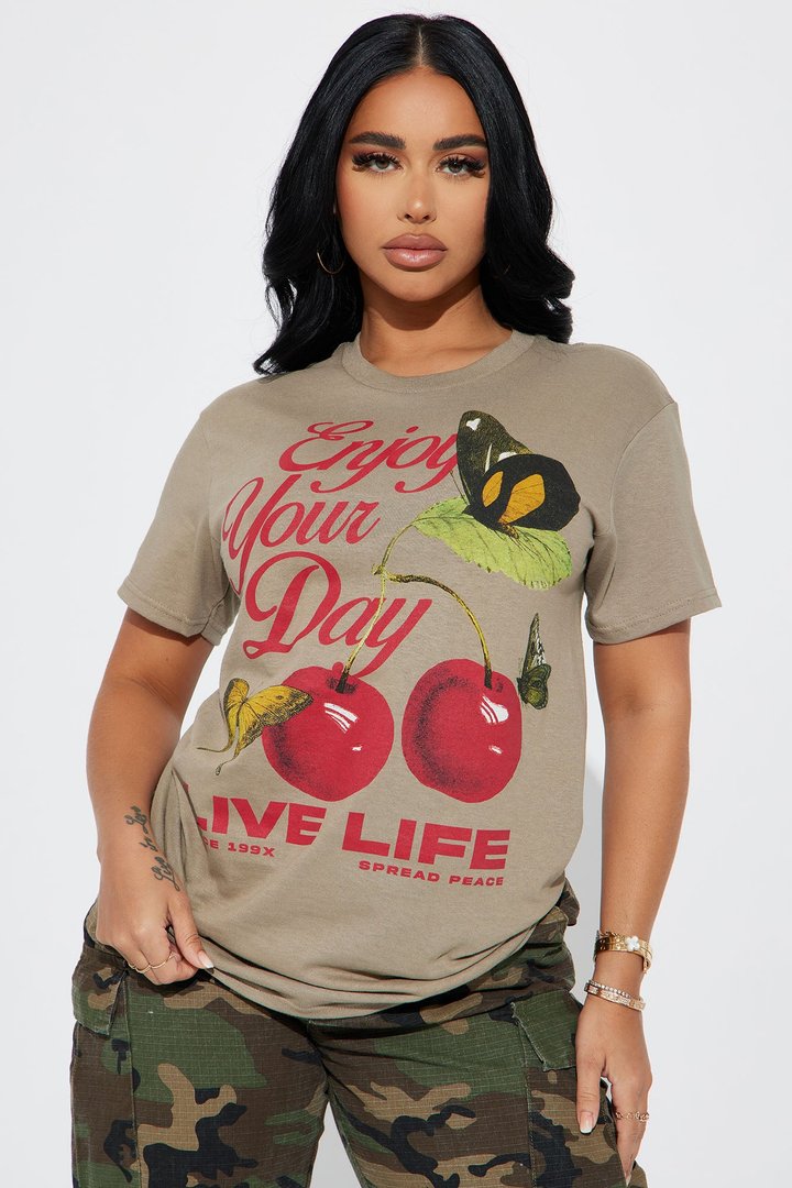 Enjoy Your Day Graphic Tee - Taupe