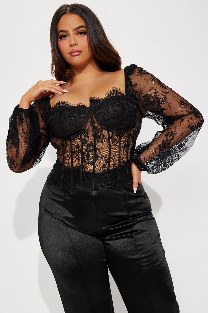 Gilded Glam Lace Bustier Top - Black