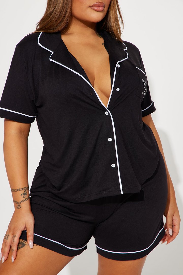 Sleep Comes First PJ Short Set - Black/White