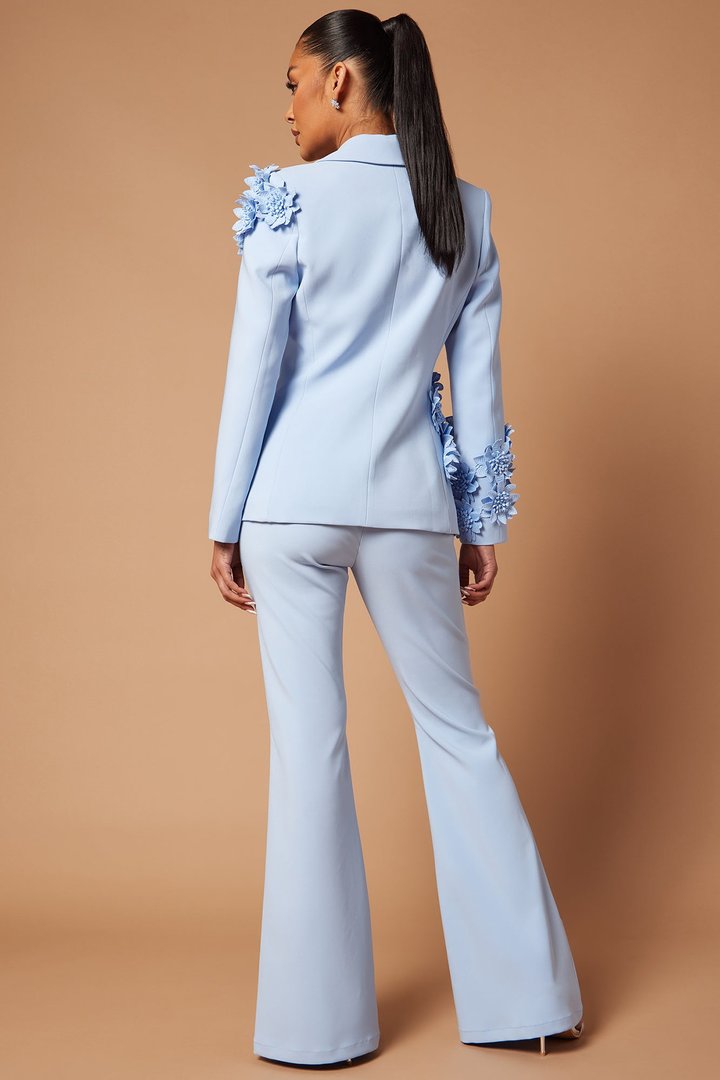 Claudette Floral Embroidered Suit Set - Light Blue