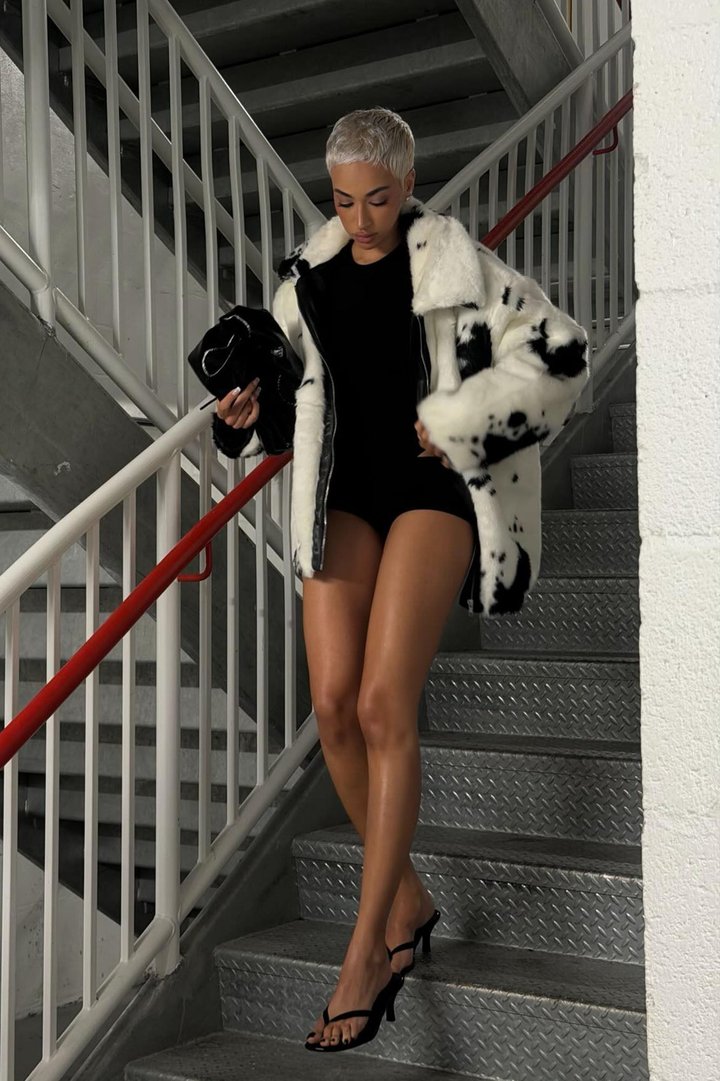 Cause A Frenzy Cow Print Faux Fur Coat - Cream/combo