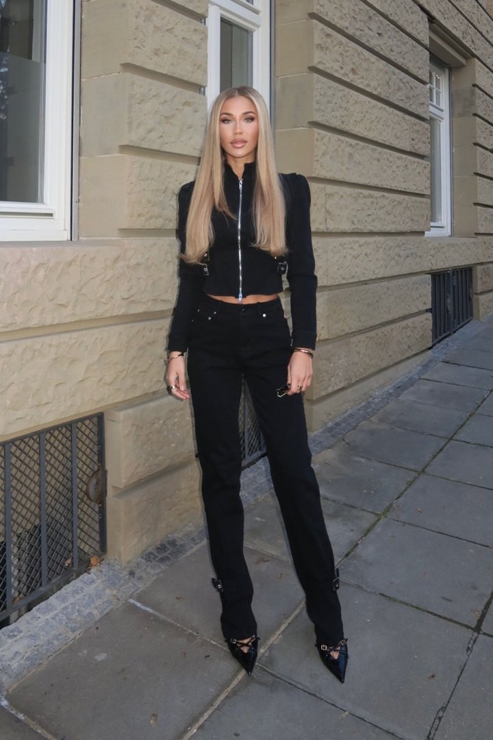 Kara Puff Sleeve Buckle Jacket Pant Set - Black