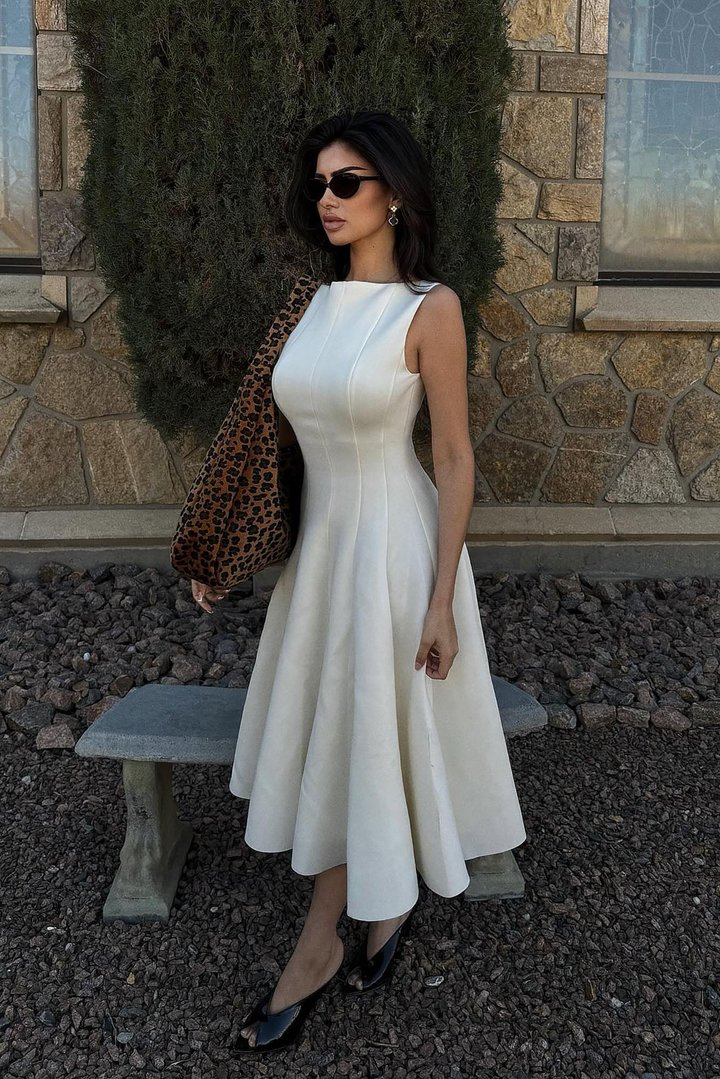 Sweet Sunday Pleated Midi Dress - Cream