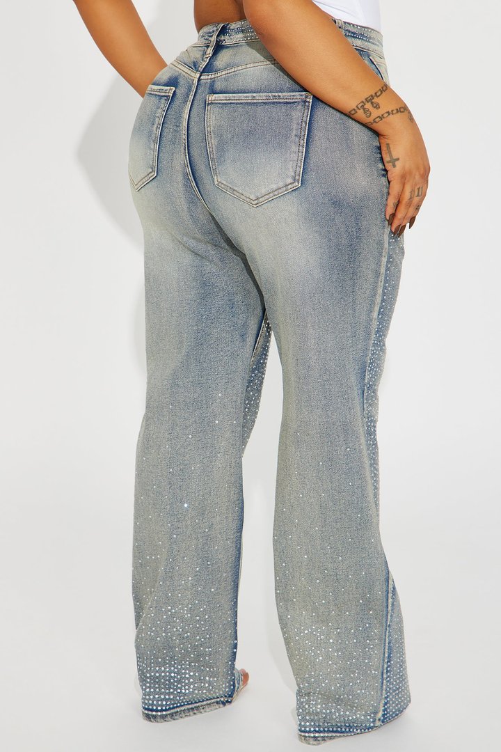 Chasing A Dream Embellished Stretch Straight Leg Jeans - Vintage Wash