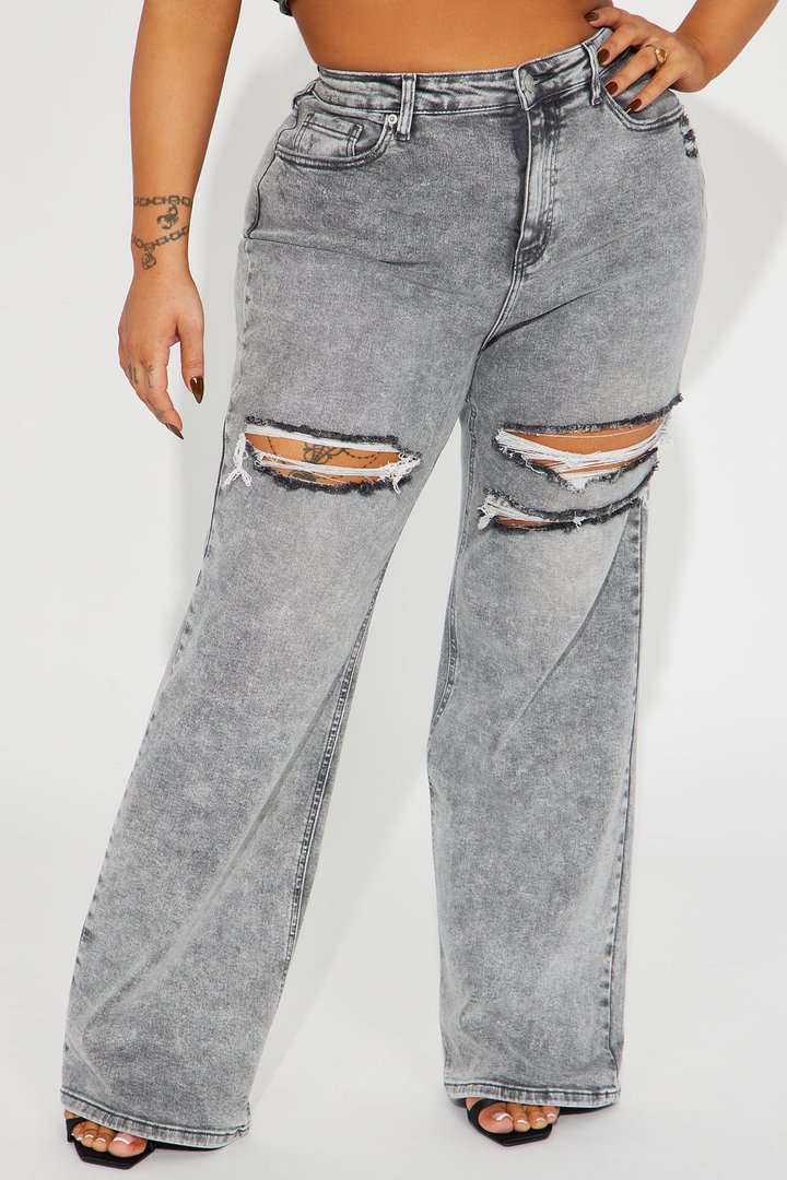Remi Ripped Stretch Baggy Jeans - Grey
