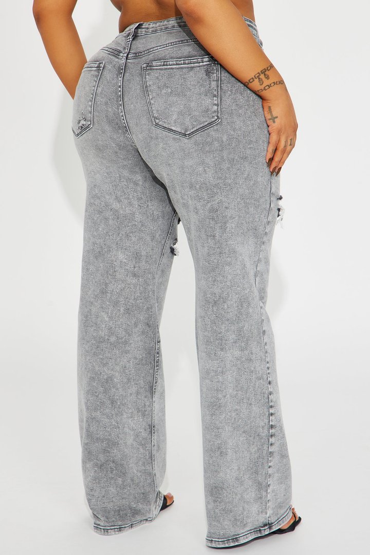 Remi Ripped Stretch Baggy Jeans - Grey