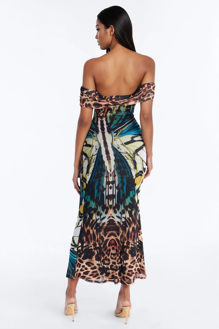Bia Off Shoulder Mesh Maxi Dress - Teal/combo