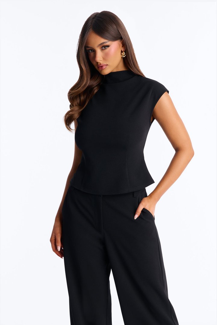 Melanie High Neck Trouser Pant Set - Black