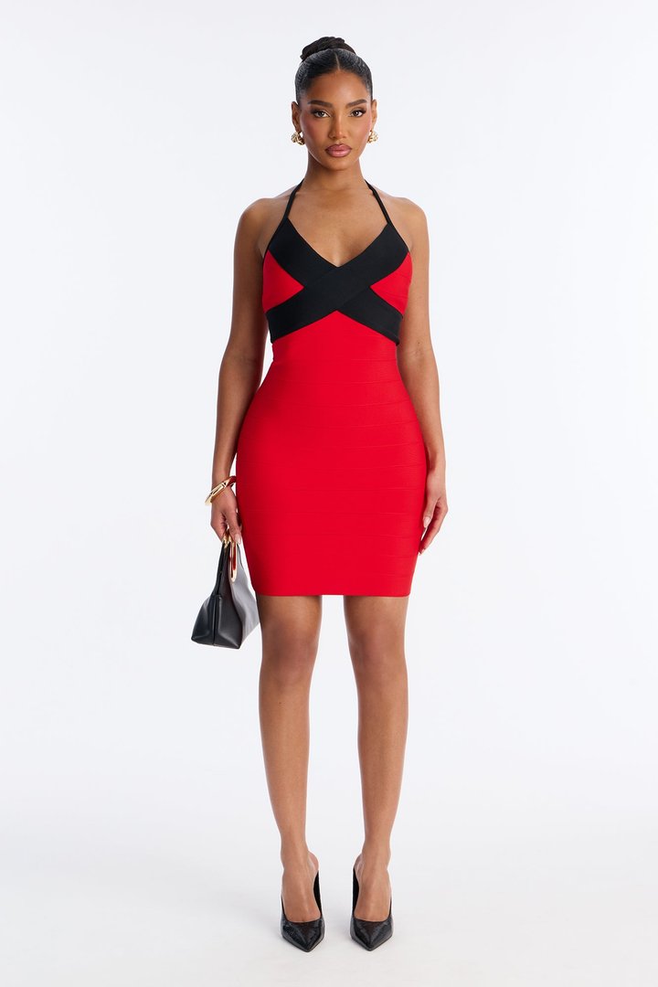 Eternal Valentine Bandage Mini Dress - Red/Black
