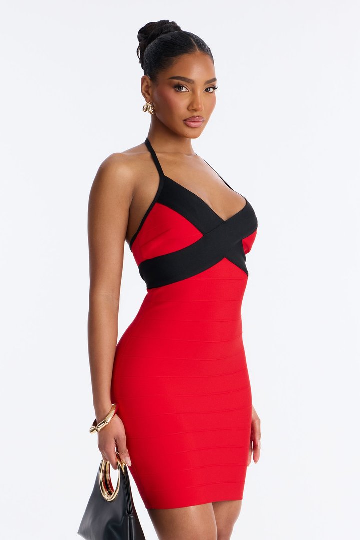 Eternal Valentine Bandage Mini Dress - Red/Black