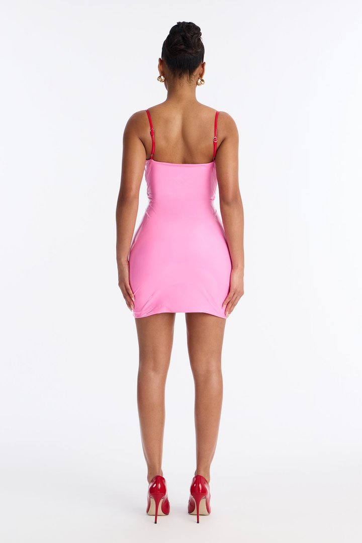 Hooked On Your Heart Latex Mini Dress - Pink