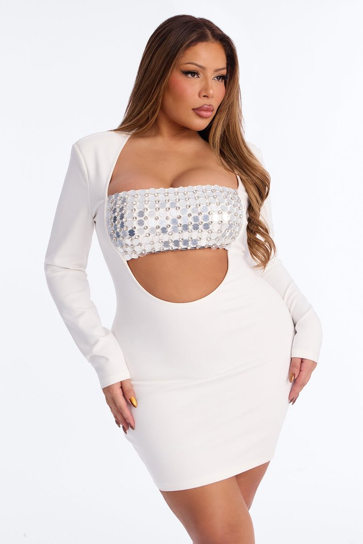 Harlee Embellished Mini Dress - White