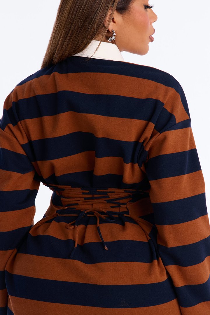 Sandra Striped Long Sleeve Mini Dress - Navy/combo