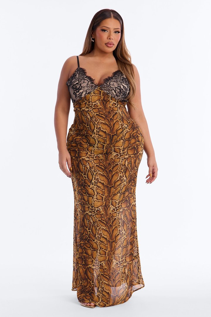 Savage Siren Chiffon Maxi Dress - Brown/combo