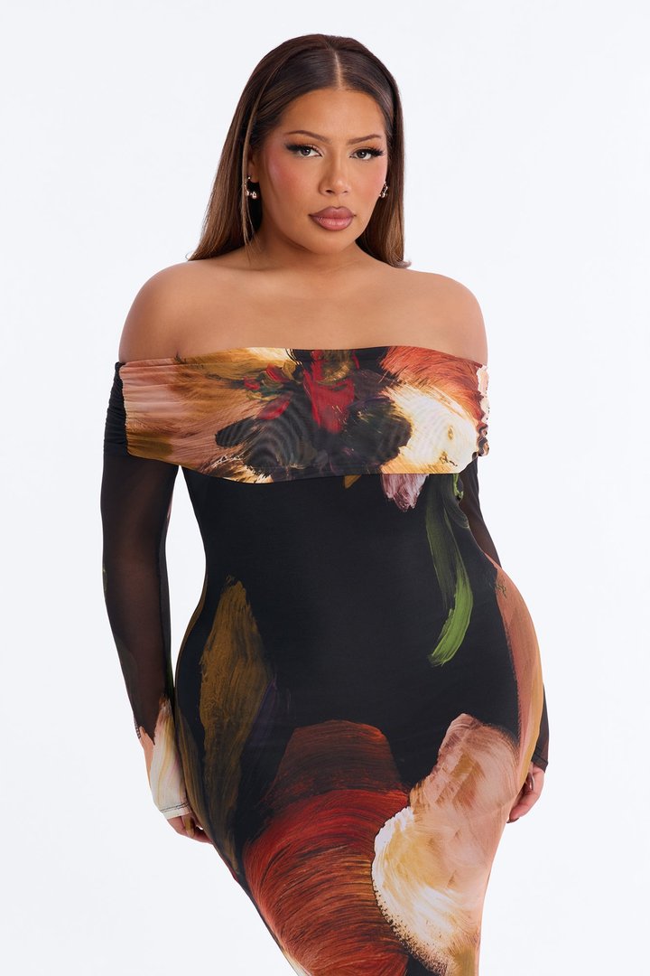 Jennifer Floral Mesh Maxi Dress - Black/combo