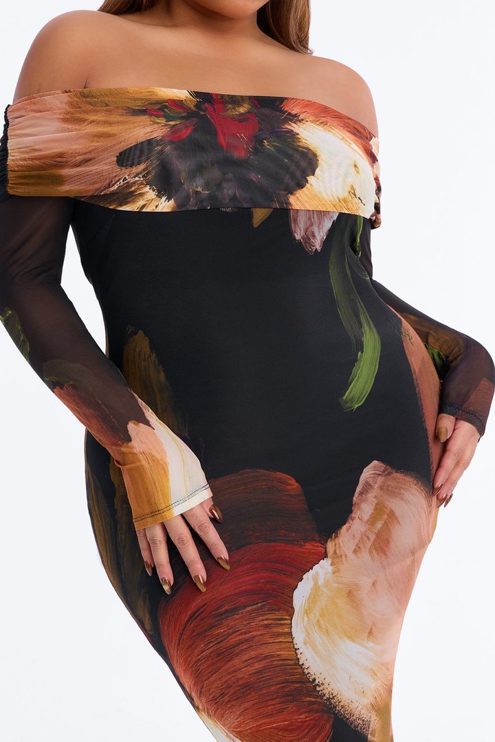 Jennifer Floral Mesh Maxi Dress - Black/combo