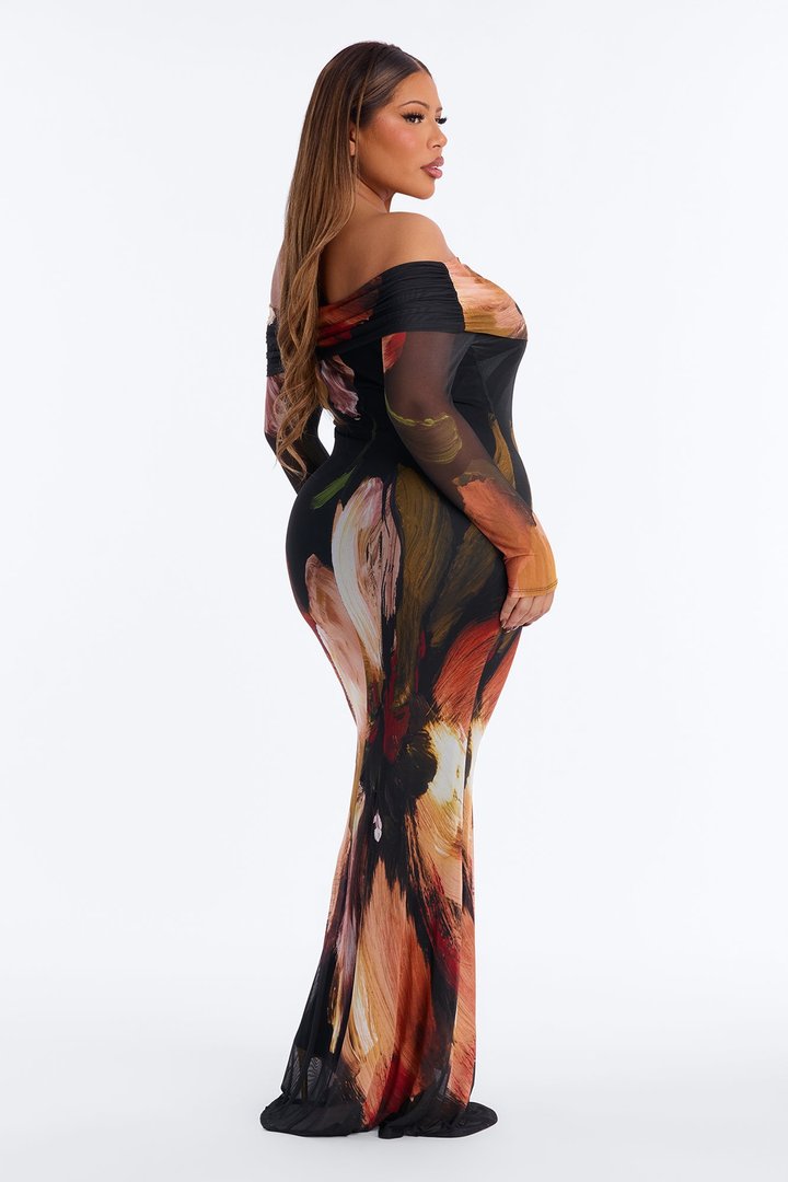 Jennifer Floral Mesh Maxi Dress - Black/combo