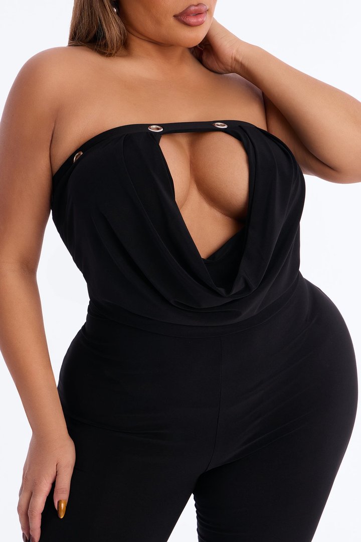 Francesca Strapless Cut Out Catsuit - Black