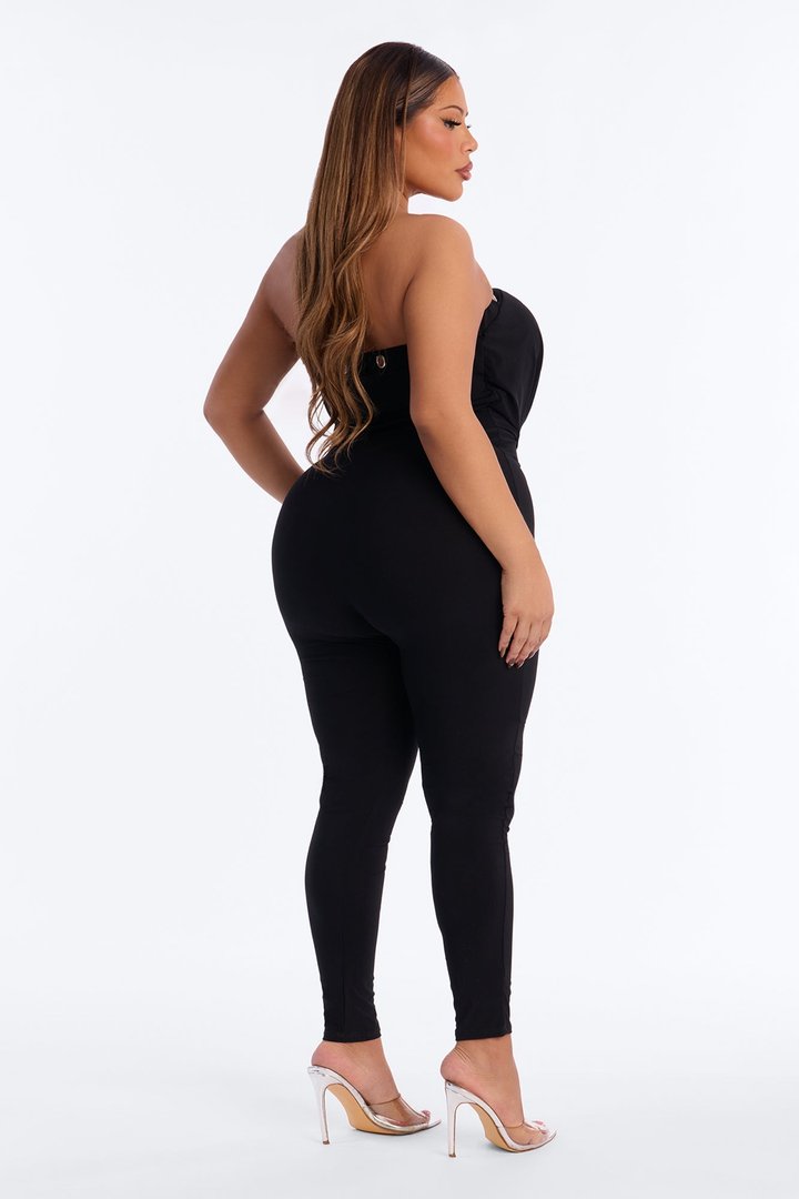 Francesca Strapless Cut Out Catsuit - Black