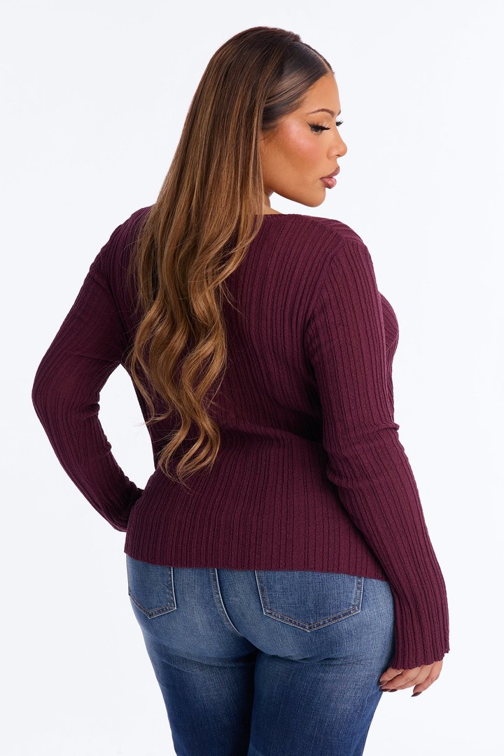 One More Chance Plisse Cardigan - Burgundy