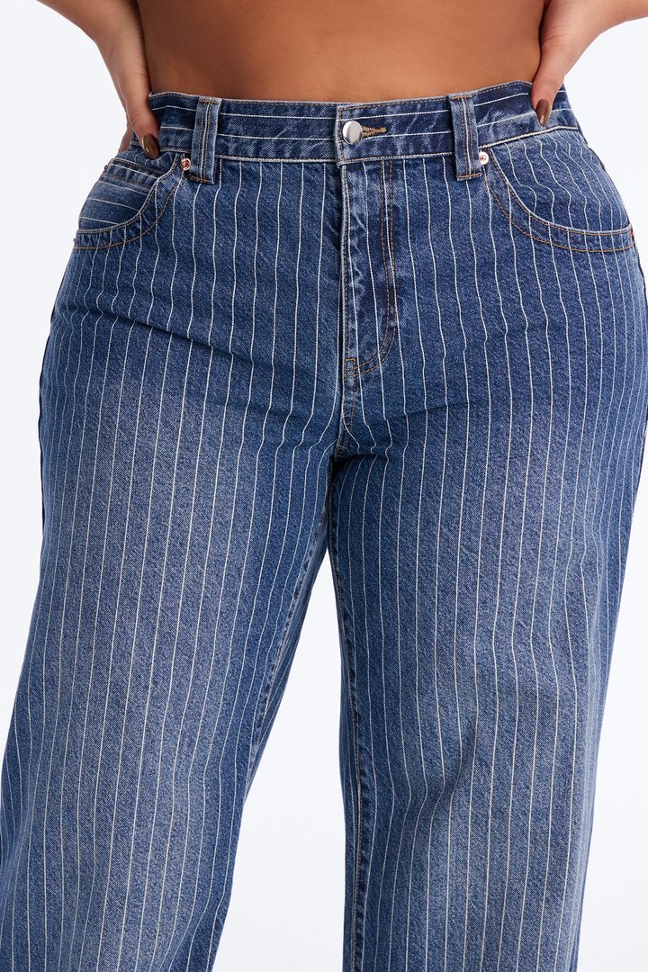 Legendary Striped Straight Leg Jeans - Medium Wash