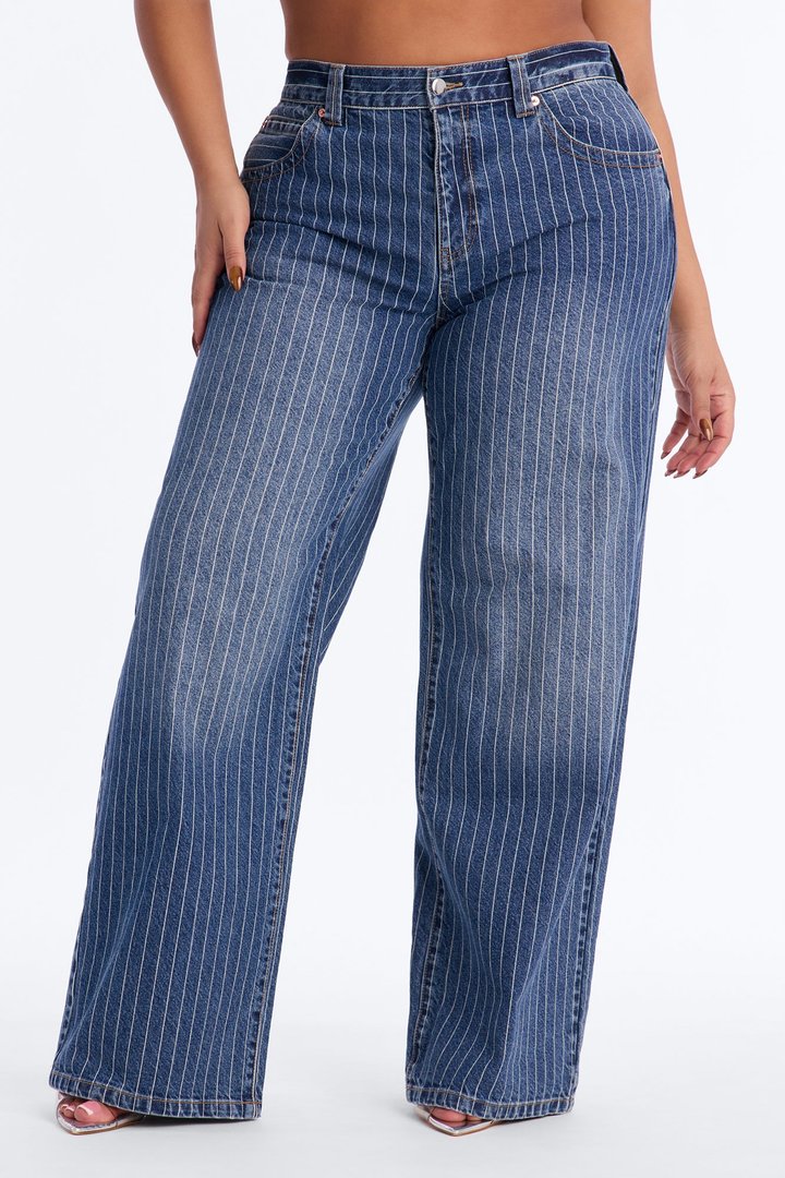 Legendary Striped Straight Leg Jeans - Medium Wash