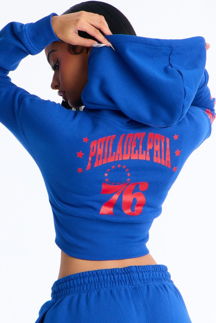 NBA Philadelphia 76ers Cropped Fleece Full Zip Hoodie - Royal