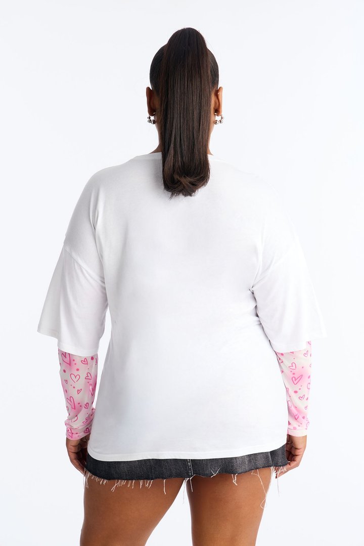 Hello Kitty Distressed Mesh Sleeves Tshirt - White