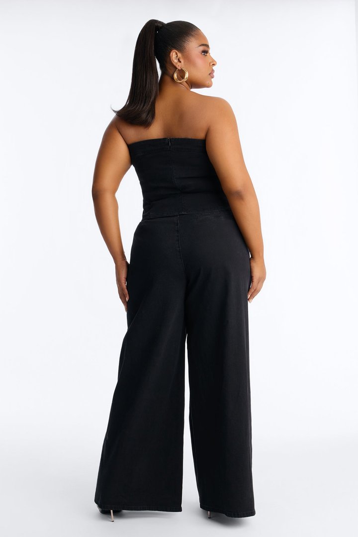 Colette Strapless Denim Pant Set - Black