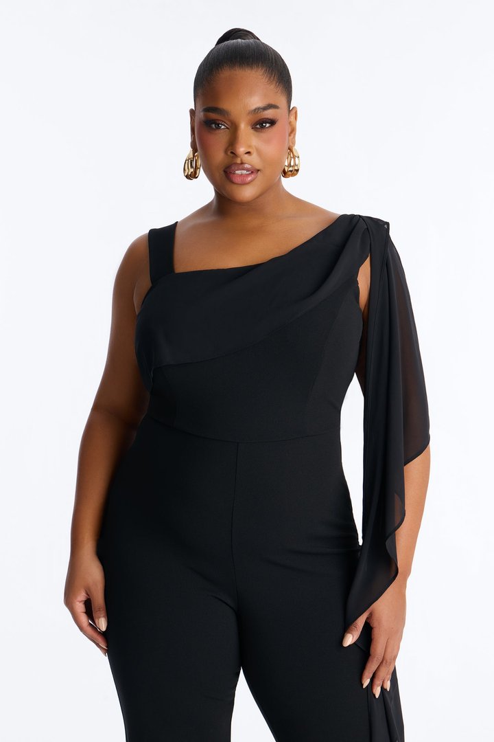 Samyrah Draped Flare Leg Jumpsuit - Black