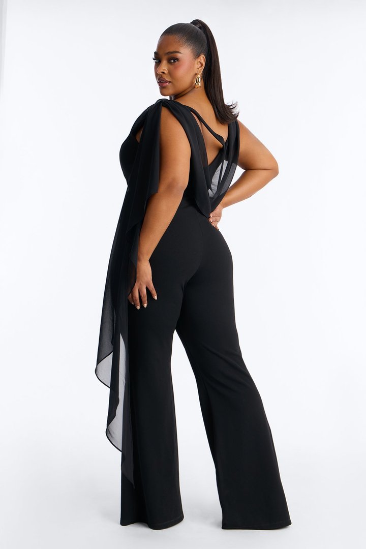 Samyrah Draped Flare Leg Jumpsuit - Black