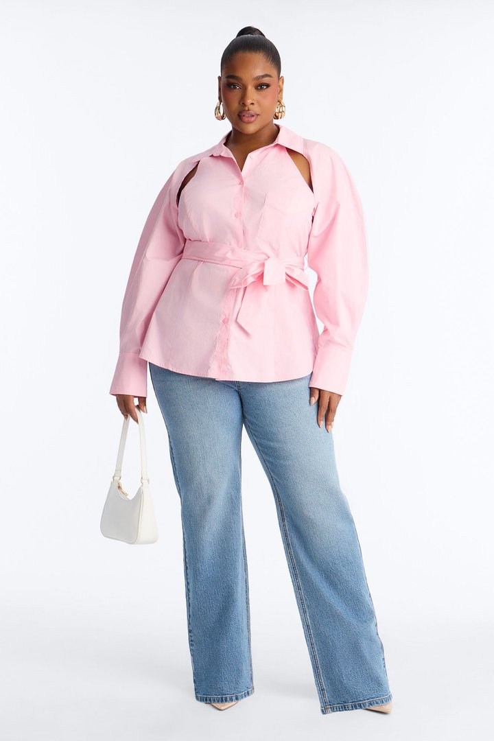Memorize My Name Poplin Cut Out Shirt - Pink