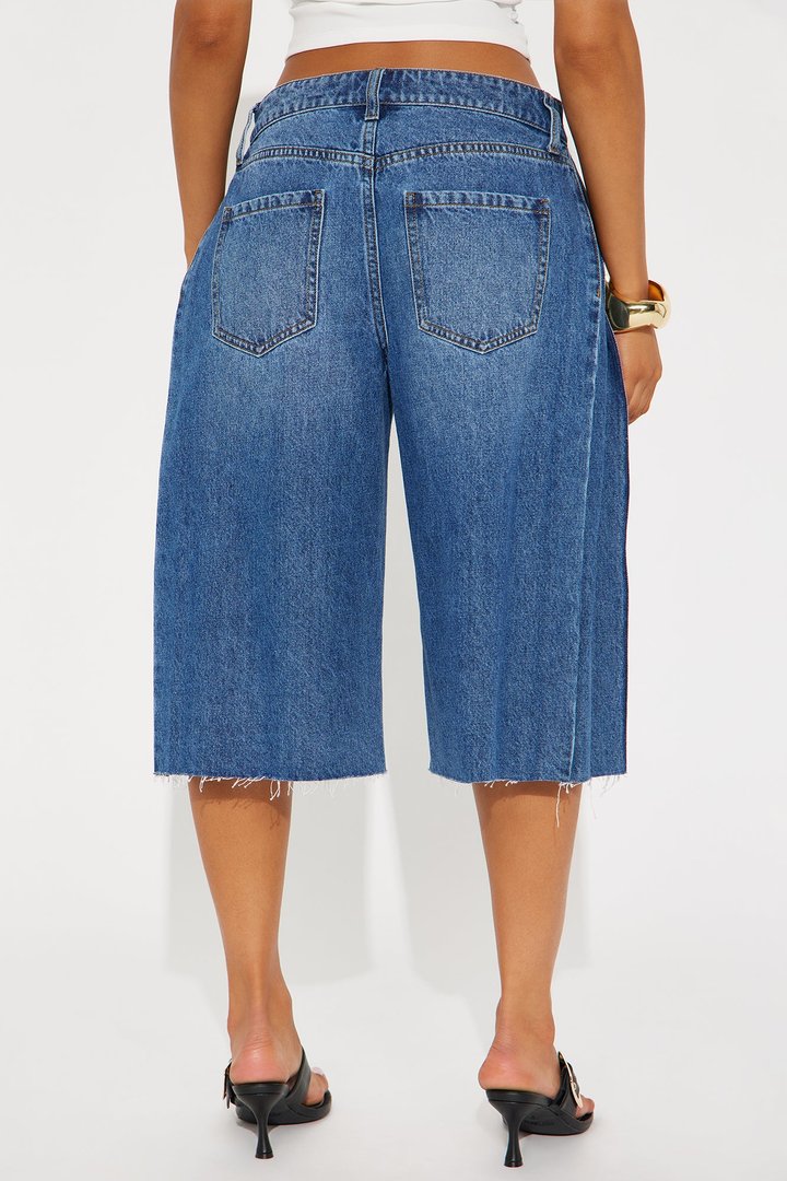 Aleksa Pleated Non Stretch Denim Jorts - Dark Wash
