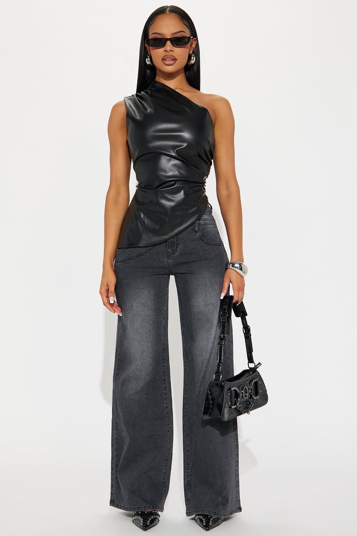 Best Angle Waistband Tab Wide Leg Jeans - Black Wash