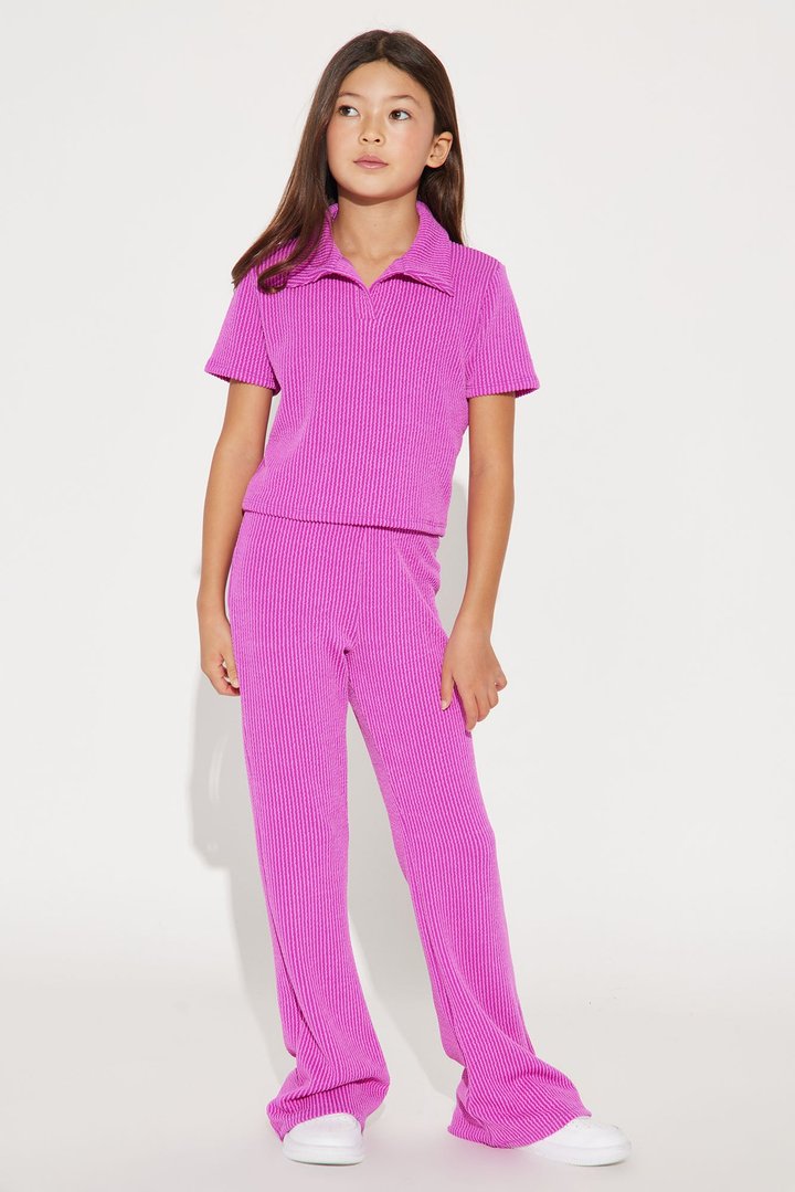 Mini Josie Ribbed Pant Set - Magenta