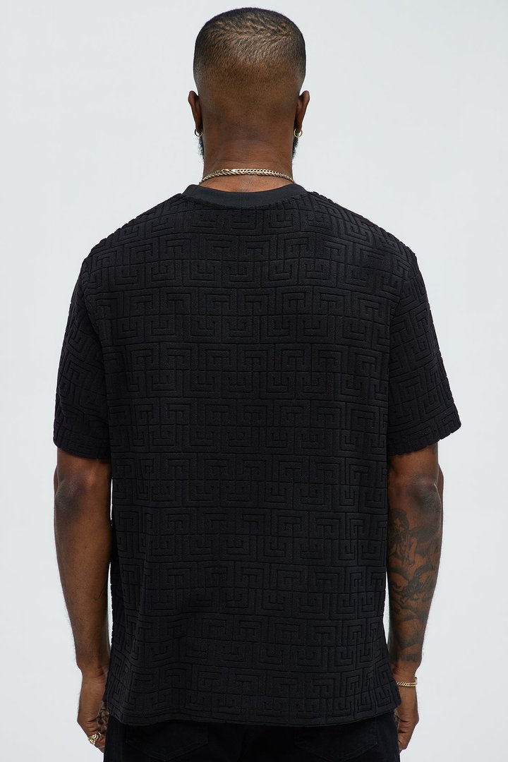 Geo Chenille Knit Crewneck Tee - Black