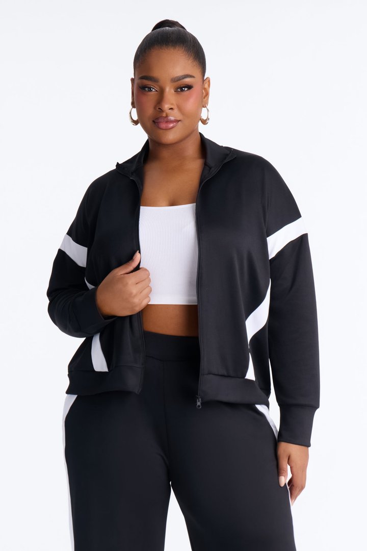 Stacy Scuba Zip Up Pant Set - Black
