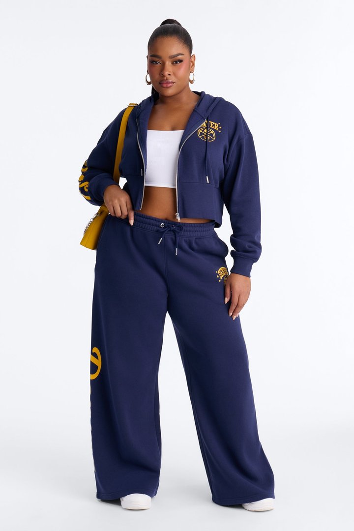NBA Denver Nuggets Cropped Fleece Full Zip Hoodie - Navy
