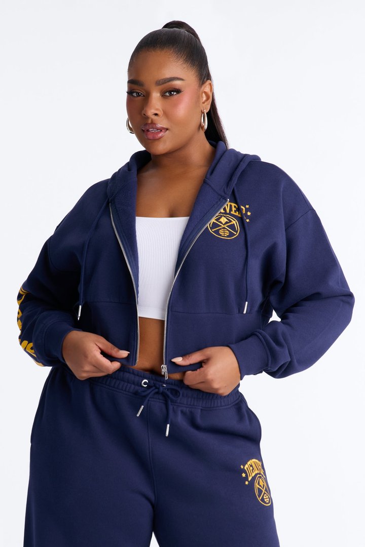 NBA Denver Nuggets Cropped Fleece Full Zip Hoodie - Navy