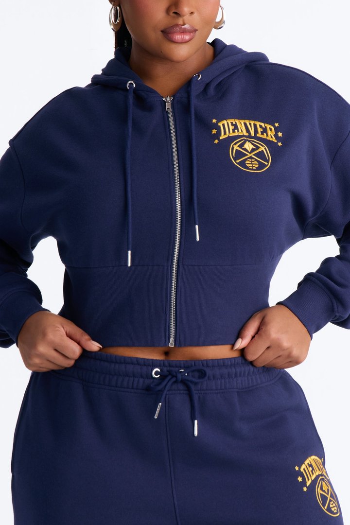 NBA Denver Nuggets Cropped Fleece Full Zip Hoodie - Navy