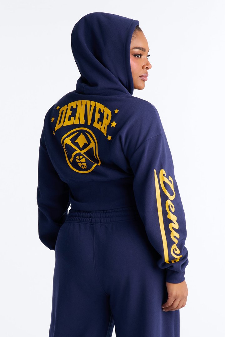 NBA Denver Nuggets Cropped Fleece Full Zip Hoodie - Navy