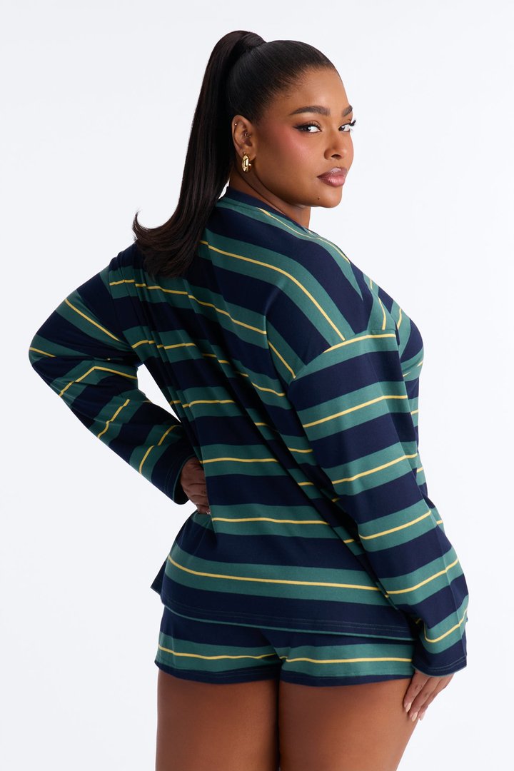 Out Of Line Stripe Short Set - Navy/combo
