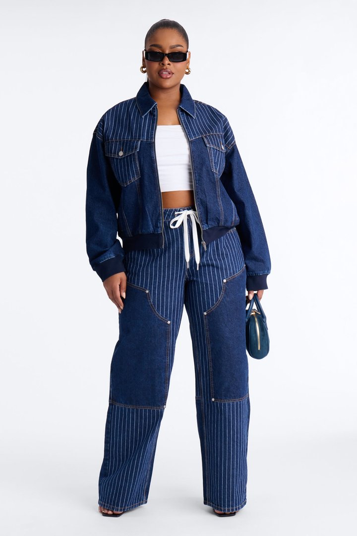 Legendary Striped Denim Jacket - Dark Wash