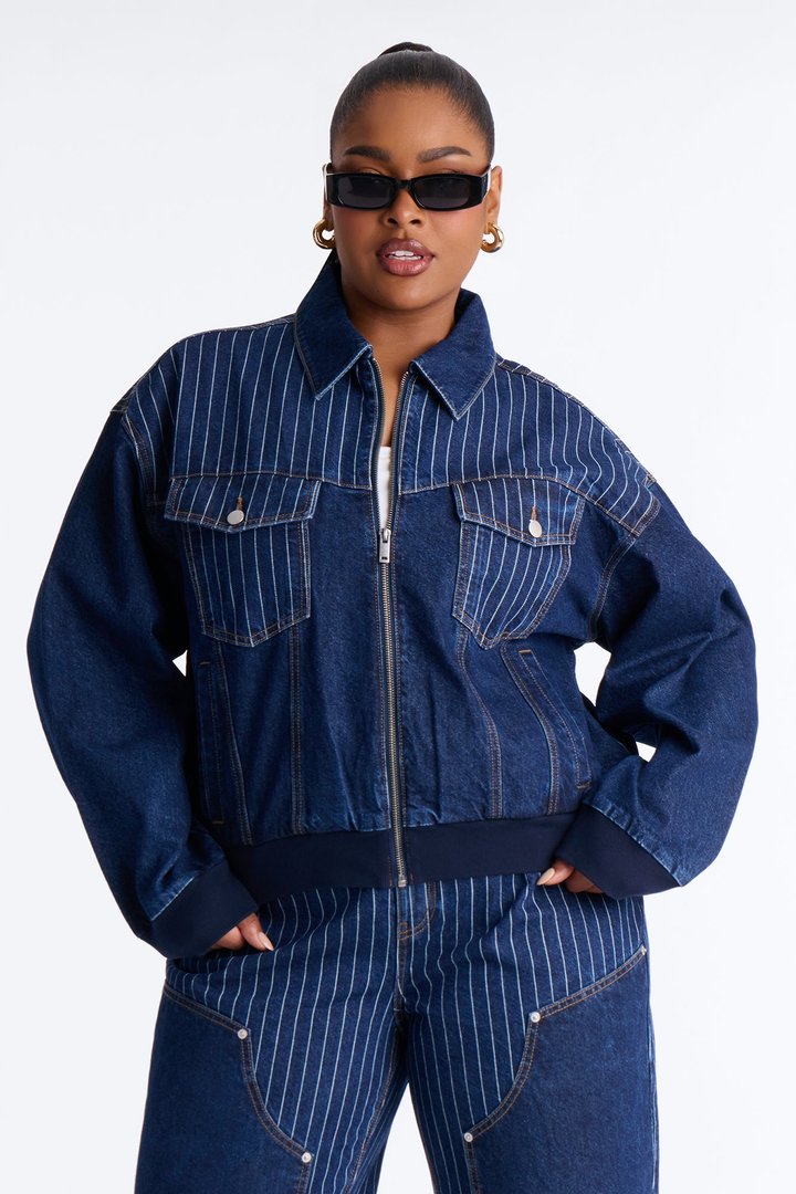 Legendary Striped Denim Jacket - Dark Wash