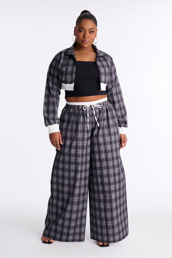 Tate Plaid Boxer Pant Set - Black