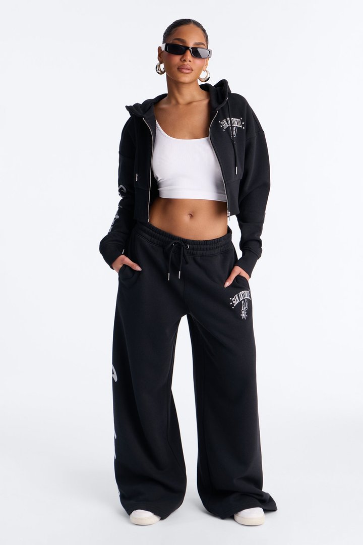 NBA San Antonio Spurs Cropped Fleece Full Zip Hoodie - Black