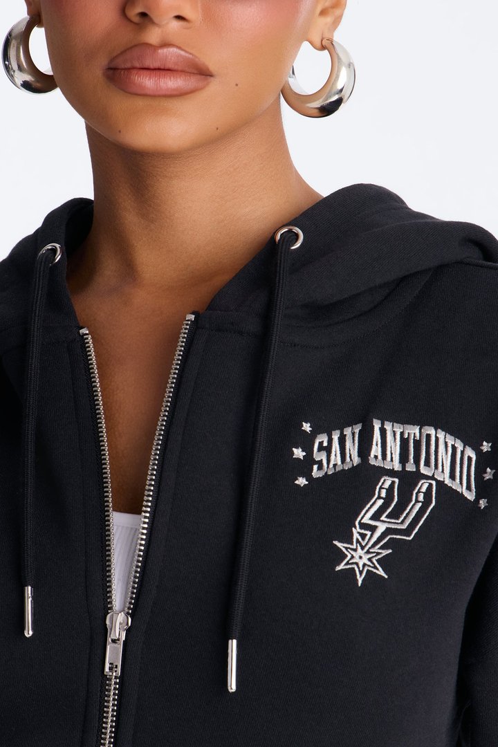 NBA San Antonio Spurs Cropped Fleece Full Zip Hoodie - Black