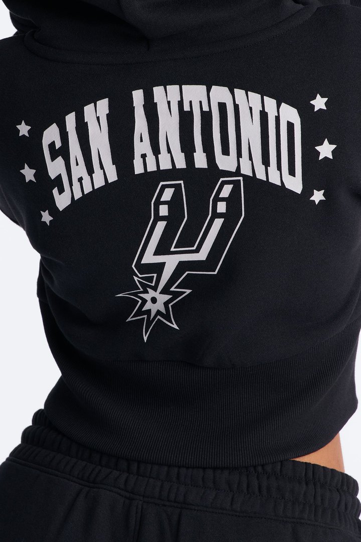 NBA San Antonio Spurs Cropped Fleece Full Zip Hoodie - Black