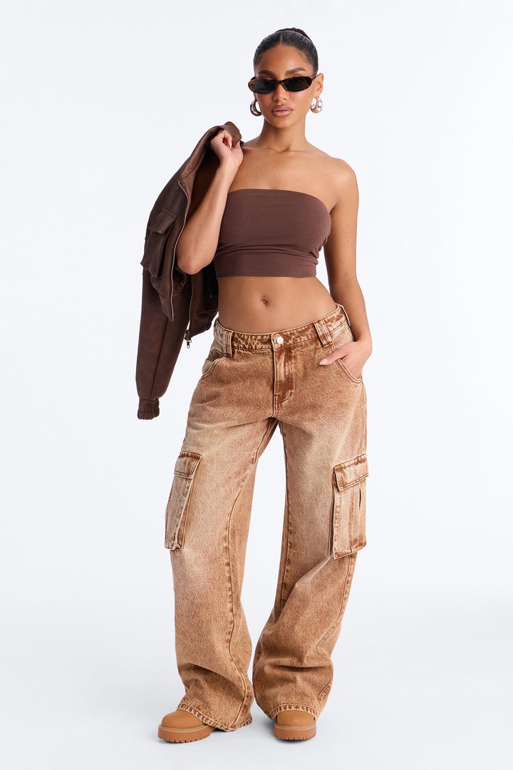 Addison Non Stretch Cargo Jeans - Brown