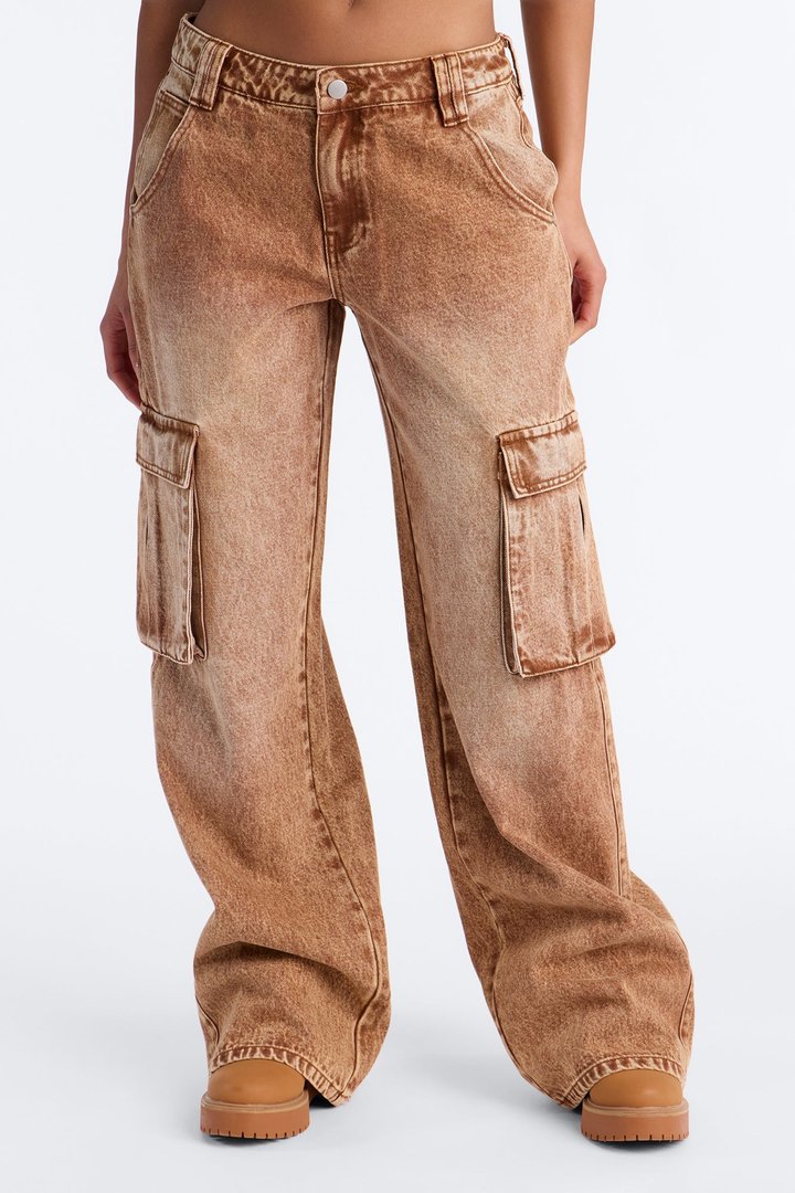 Addison Non Stretch Cargo Jeans - Brown